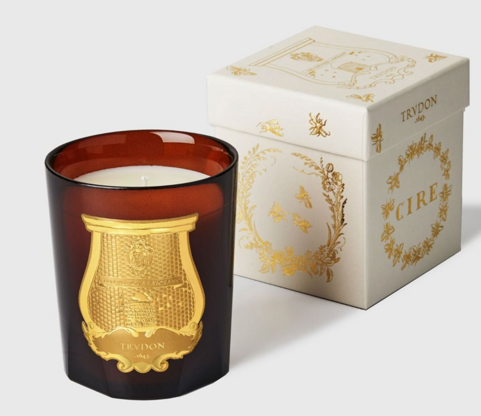 Trudon 270g scented candle with Dada Tea and Vetiver scent, classic design in a glass container.