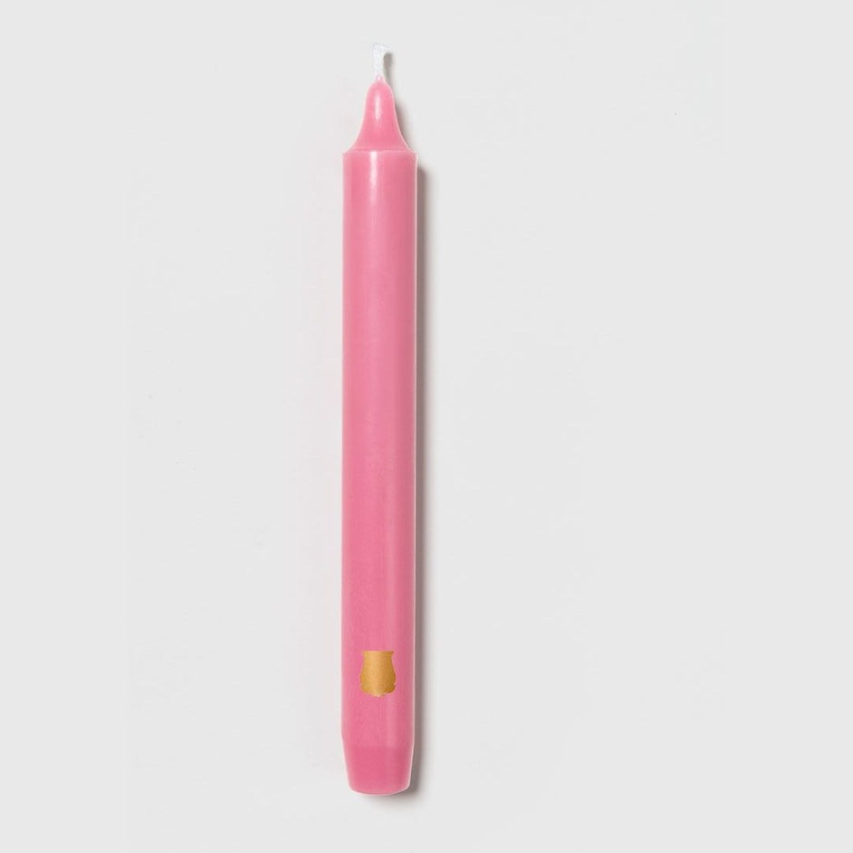 Set of six Trudon Madeleine aqua taper candles in a box, elegant and tall with a smooth finish for decorative lighting.