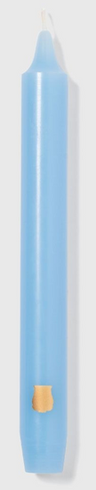 Box of six Trudon Madeleine taper candles in aqua color, elegant and tall candle sticks for home decor or special occasions.