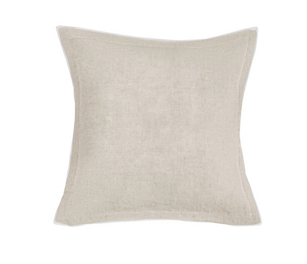 A soft European pillow sham with a silk flange border, made from linen and displayed against a white background.
