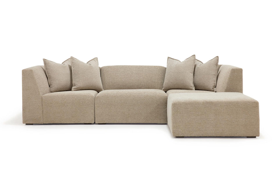 Verellen Happy 5-Piece Sectional sofa in parchment fabric, showcasing plush cushions and modern sectional design.