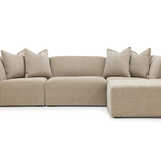 Verellen Happy 5-Piece Sectional sofa in parchment fabric, showcasing plush cushions and modern sectional design.