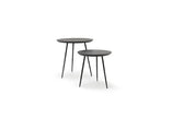 Set of two Verellen Giaco round nesting side tables with sleek wooden surfaces and modern design.