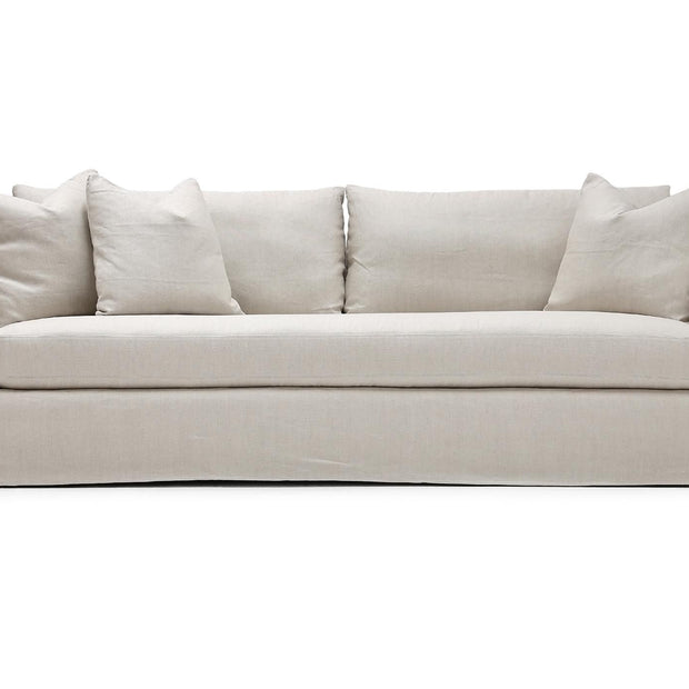 Verellen Duke condo slipcover set in desert linen fabric on a sofa with a textured, natural appearance.
