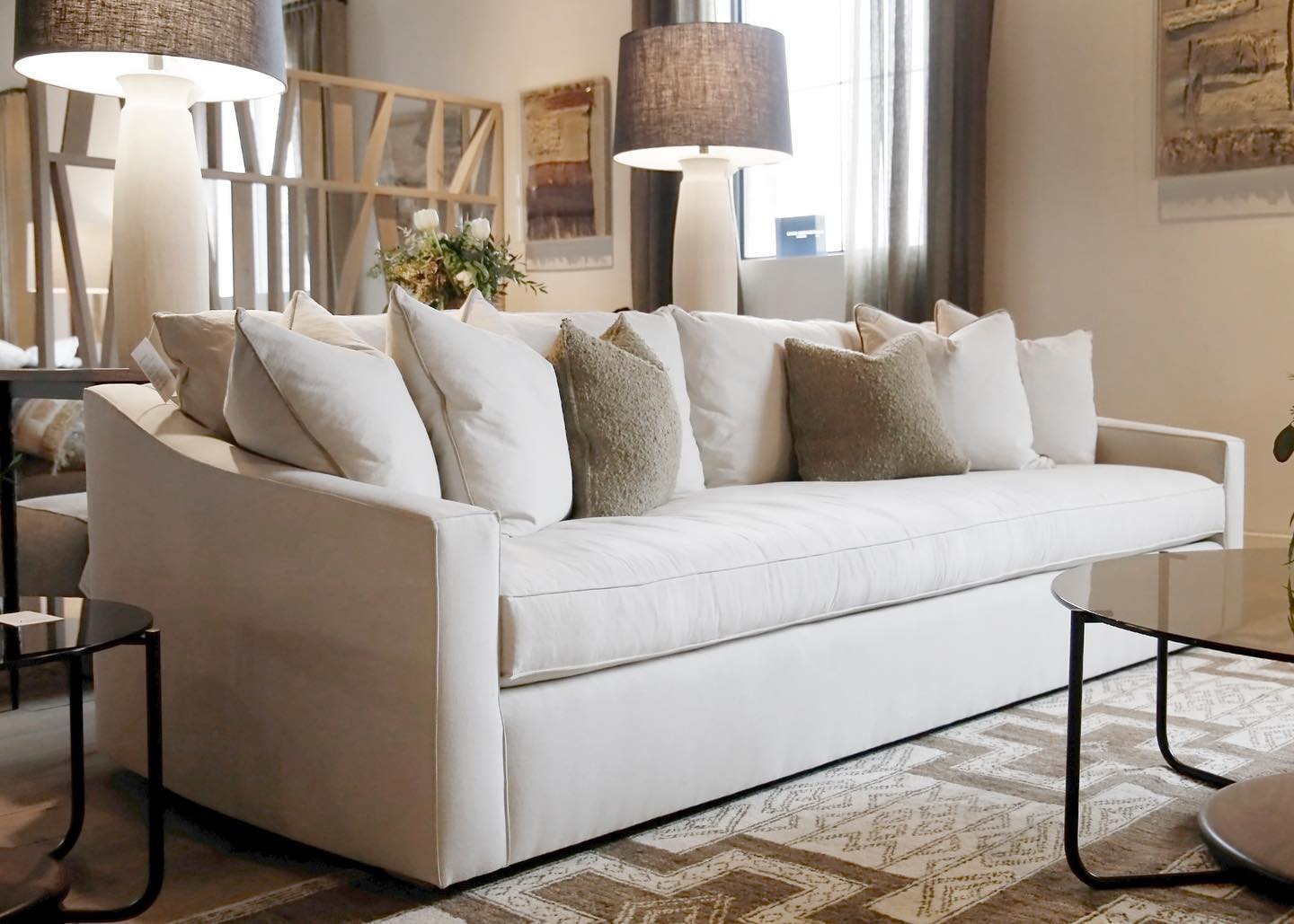 Verellen Duke sofa in Raffia color showcasing a modern 98-inch upholstered sofa with clean lines and plush cushions.