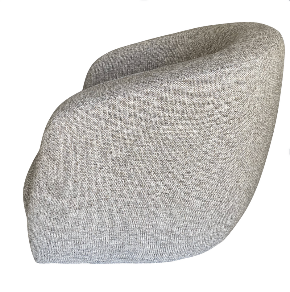 Verellen Theo Club Swivel Chair in Bembebis Desert fabric with a modern design and swivel base.