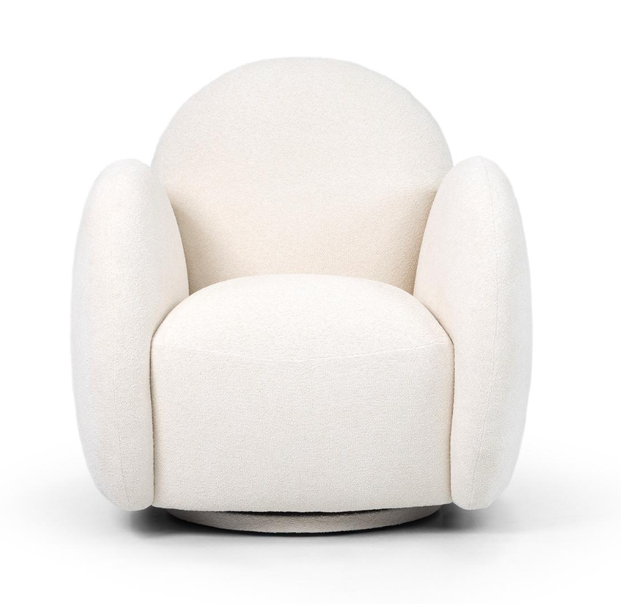 Verellen Chloe Swivel Club Chair in Felton Oatmeal fabric showing its rounded armrests and plush upholstery.