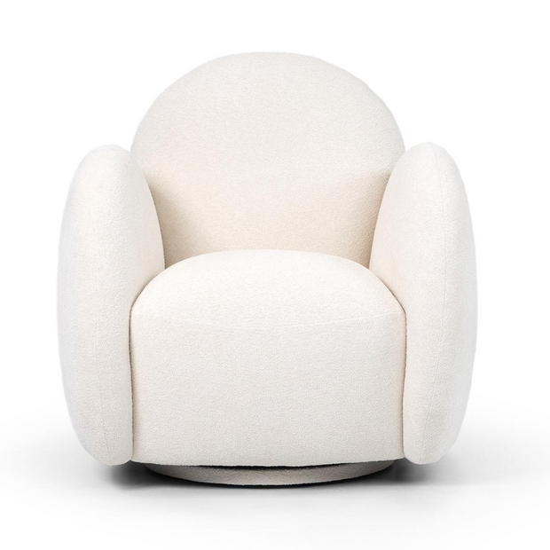 Verellen Chloe swivel club chair in Felton Oatmeal fabric with a rounded back and cushioned seat, showcasing stylish comfort.