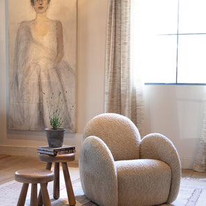 Verellen Chloe Swivel Club Chair with walnut finish, showcasing plush upholstery and a modern, stylish design.