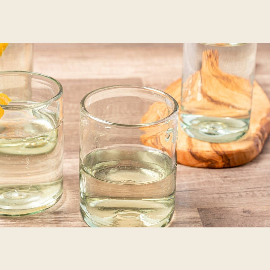 Clear handblown Mexican glassware by Verve Culture, showcasing elegant, transparent glass drinking glasses.