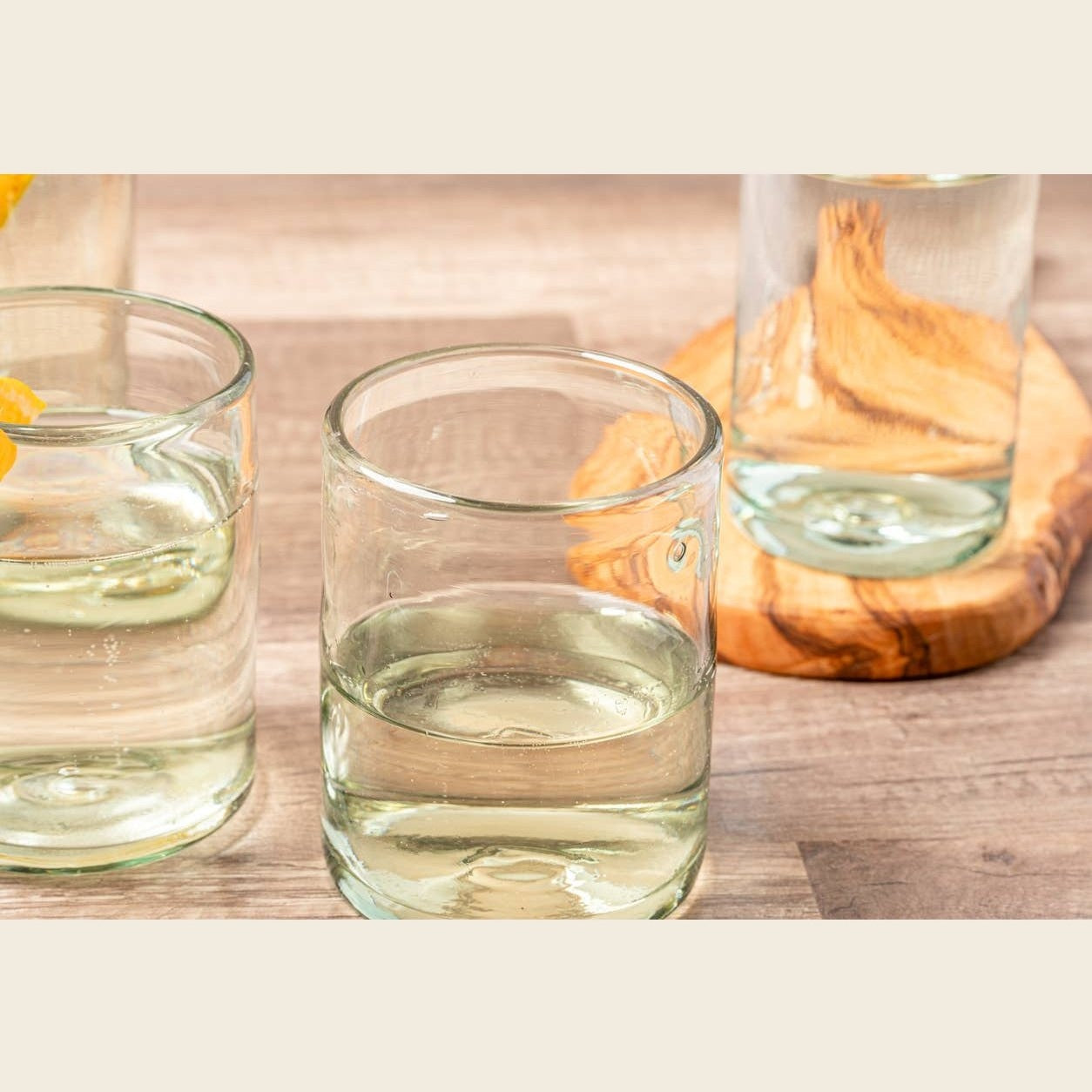 Clear handblown Mexican glassware by Verve Culture, showcasing elegant, transparent glass drinking glasses.