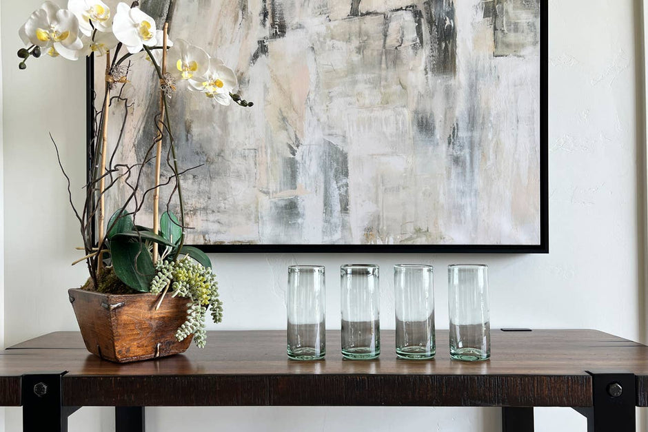 Handblown Mexican Highball Glasses by Verve Culture, clear glassware with elegant, handcrafted design.