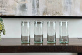 Set of clear handblown Mexican highball glasses by Verve Culture, showcasing intricate glass craftsmanship and elegant design.