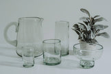 Clear handblown Mexican highball glasses by Verve Culture, showcasing their elegant, transparent glassware design.