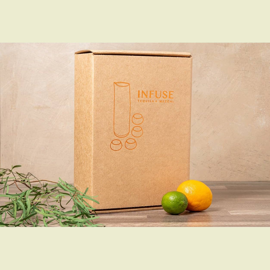 Verve Culture INFUSE mezcal and tequila infusion and tasting kit with glassware for flavor experiments and tasting experiences.