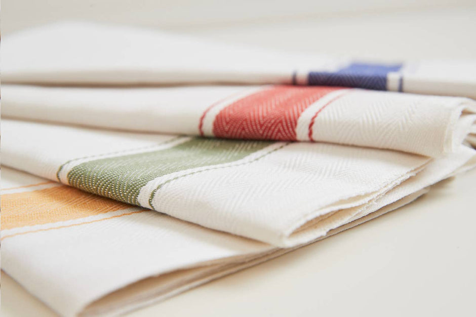 Red herringbone Italian kitchen hand towel by Verve Culture with classic design and soft, absorbent fabric.