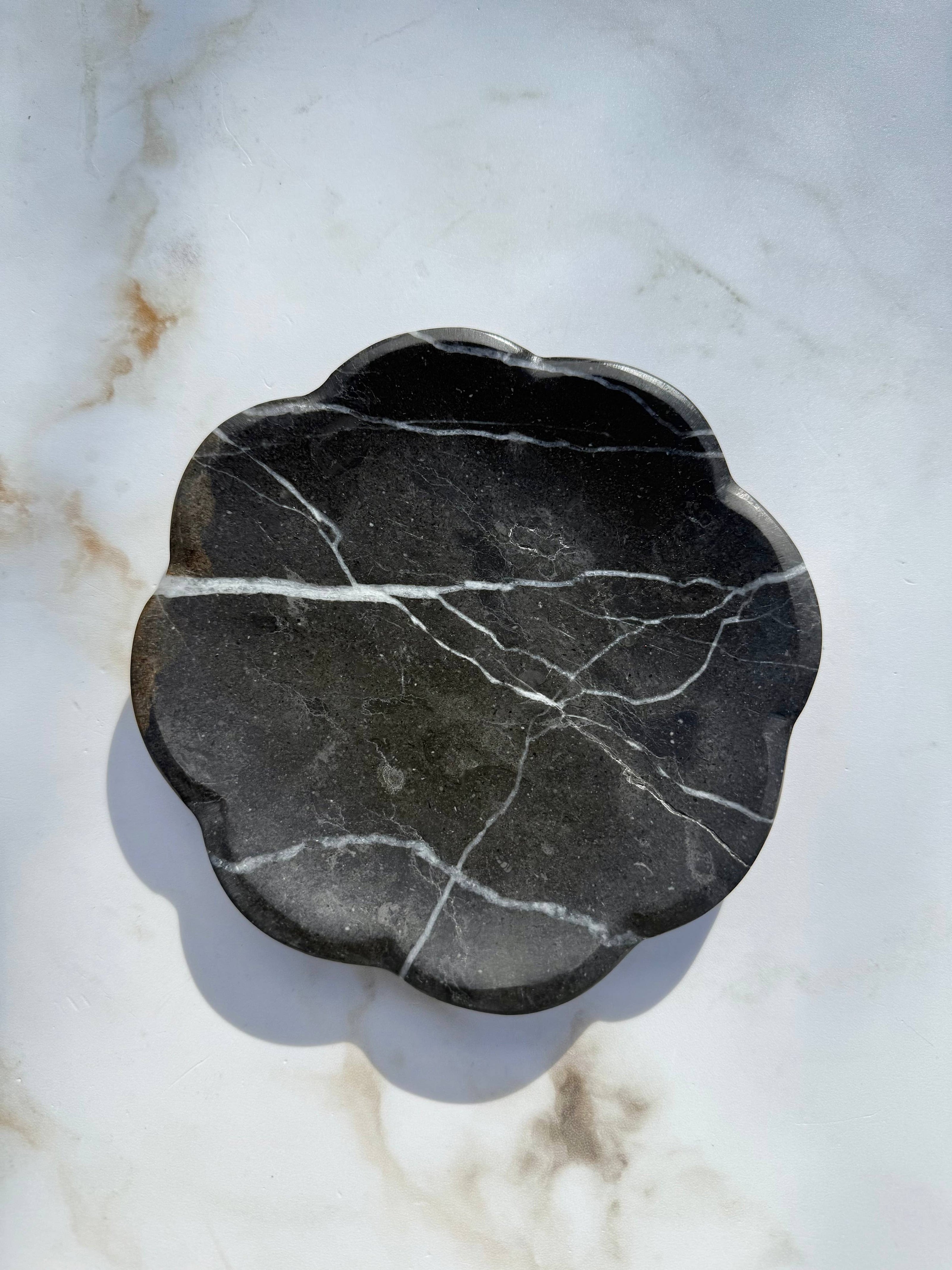 Black Belle Marble Tray by Villa Lua Home, featuring elegant marble design ideal for serving or decor purposes.