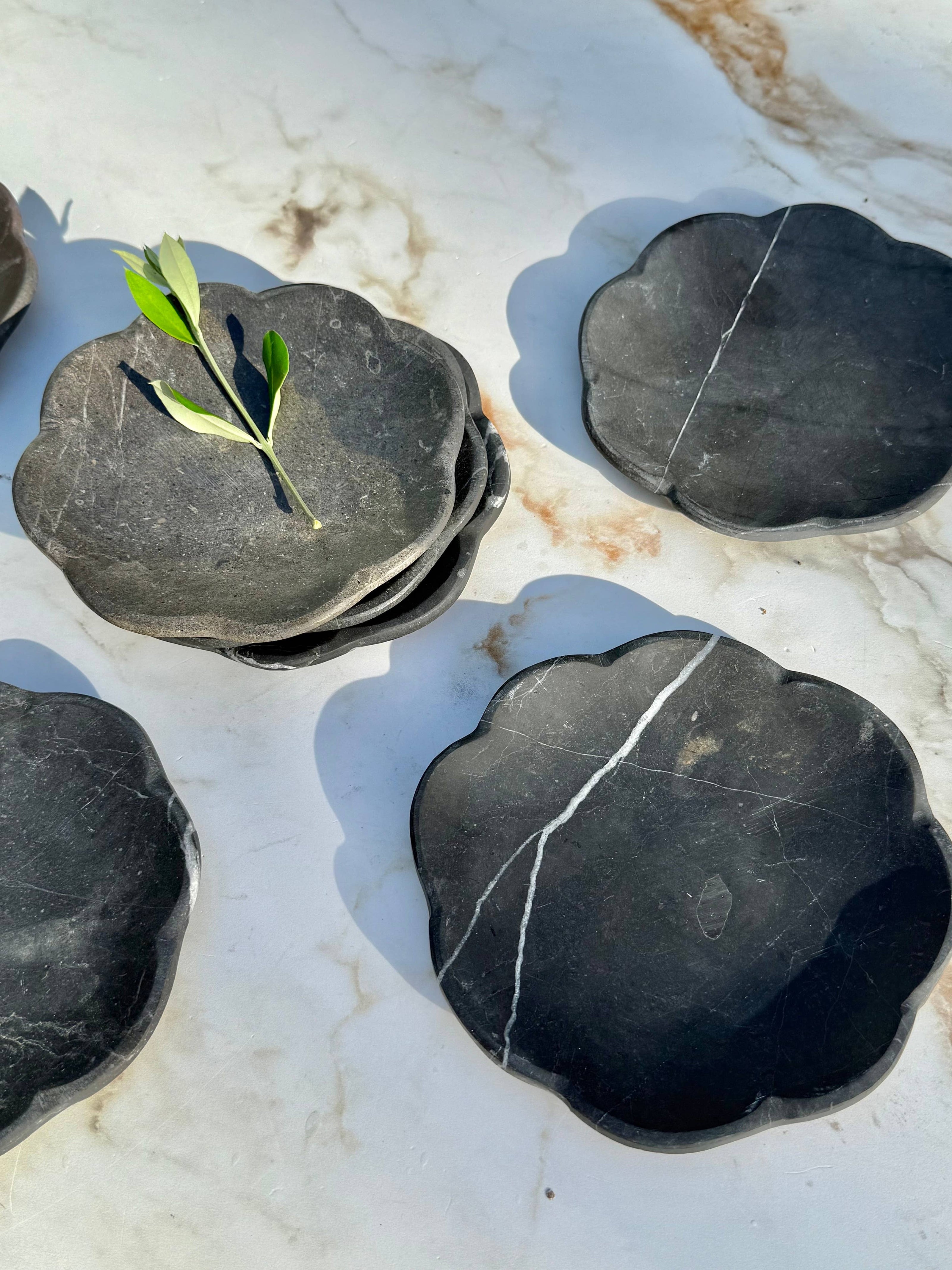 Black Belle marble tray by Villa Lua Home with elegant, smooth marble surface and rounded edges for stylish home decor.