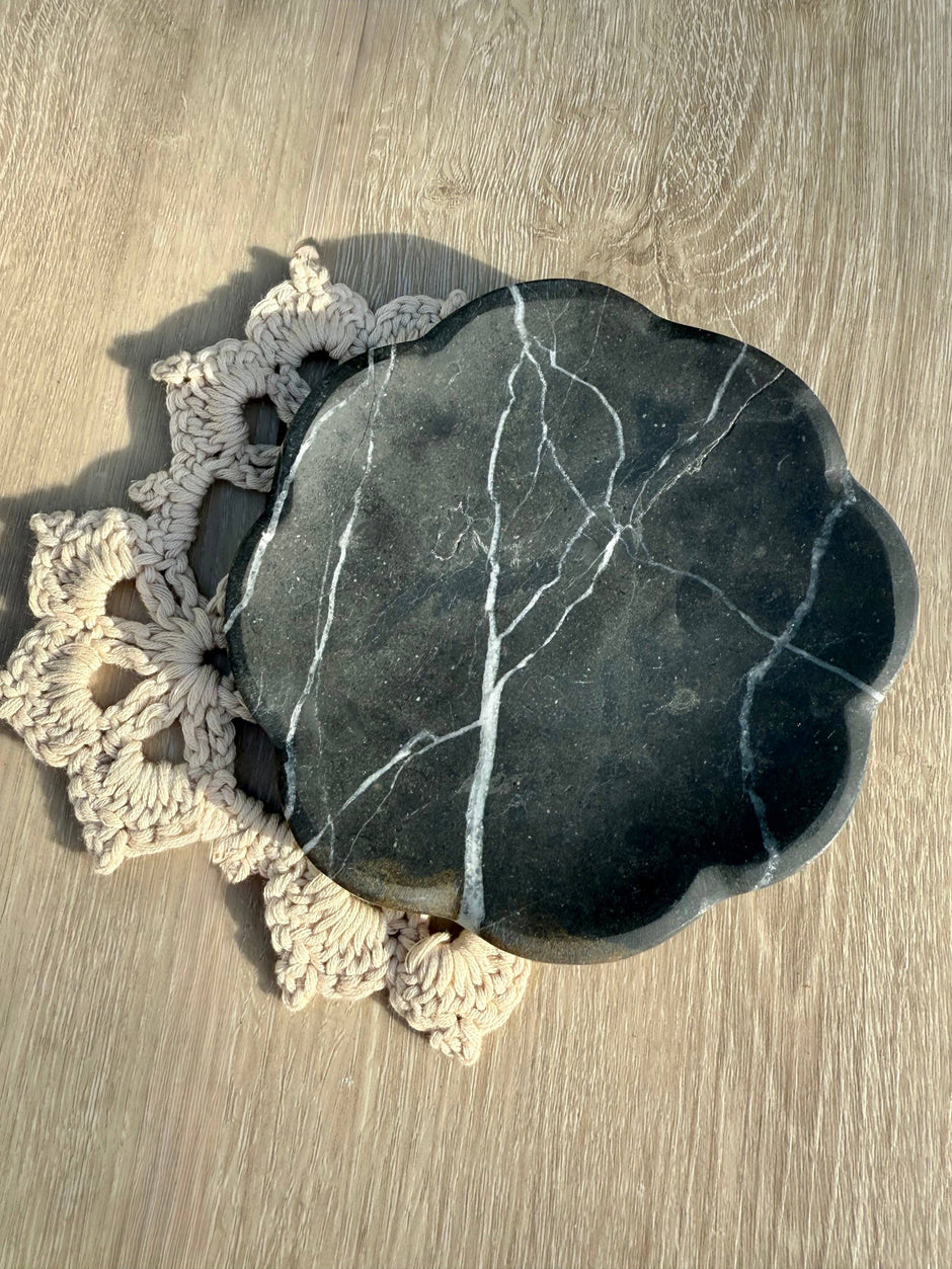 Black Belle marble tray by Villa Lua Home, featuring elegant marble design perfect for serving or decorative display.