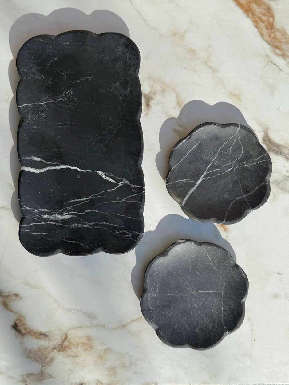 Black Belle marble tray by Villa Lua Home featuring a sleek, elegant design perfect for serving or decorative display.