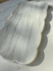 White Josaphine marble tray by Villa Lua Home, featuring elegant natural stone with smooth edges and a sleek modern design.