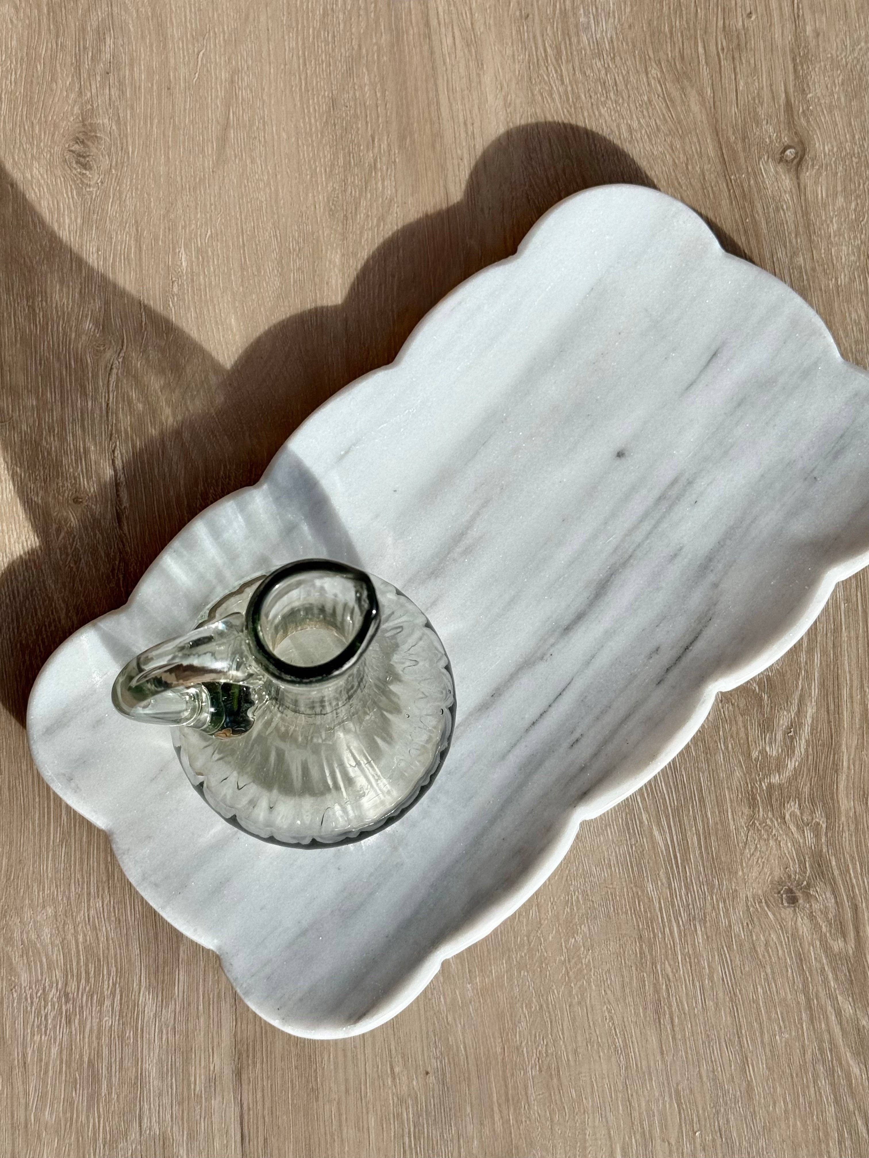 White Josaphine marble tray by Villa Lua Home, featuring elegant natural marble with a smooth, polished surface.