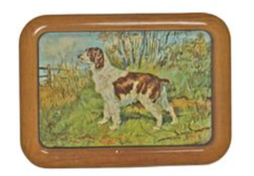 Vintage painted and printed serving tray with decorative floral design, perfect for home decor and entertaining.