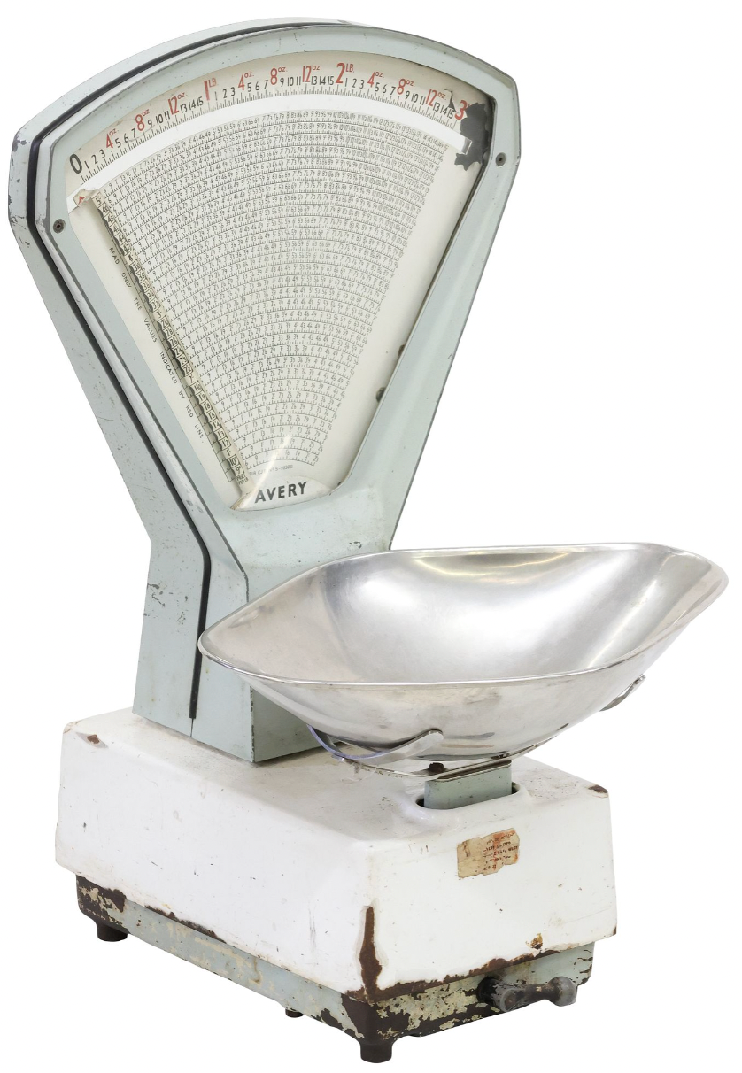 Vintage English Shop Scale showing its classic dial and metal construction, ideal for vintage store or kitchen use.