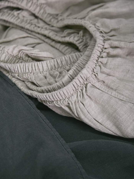 Vintage Linen Fitted Sheet White King