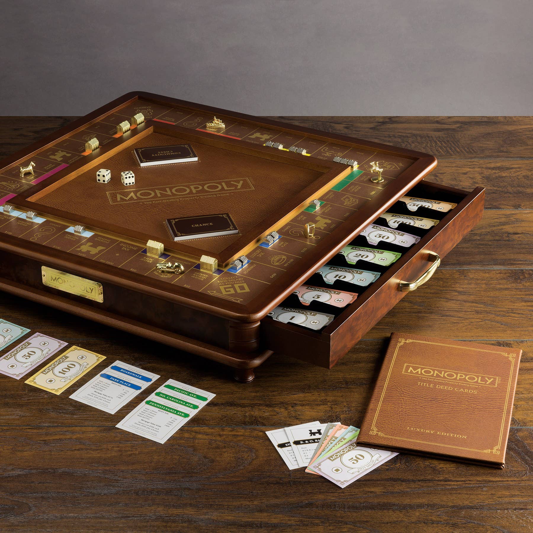 Luxury edition Monopoly board game by WS Game Company featuring elegant design and game components.