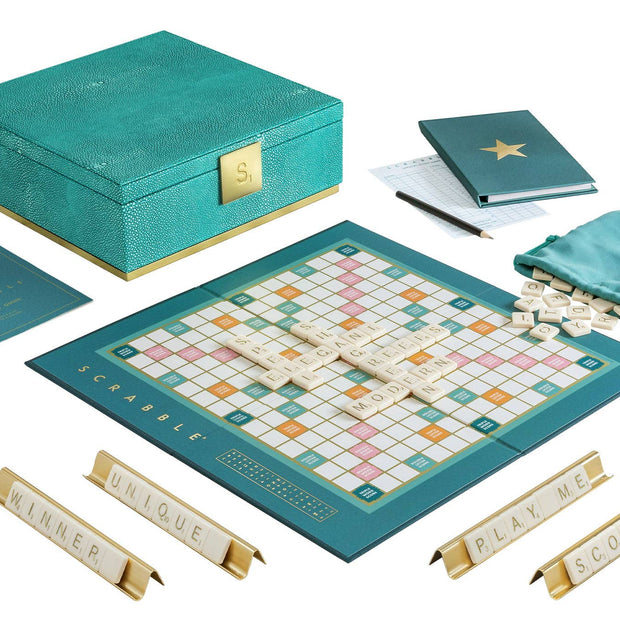 Scrabble Del Mar Shagreen Edition game by WS Game Company, featuring a luxurious shagreen-textured game board and tiles.
