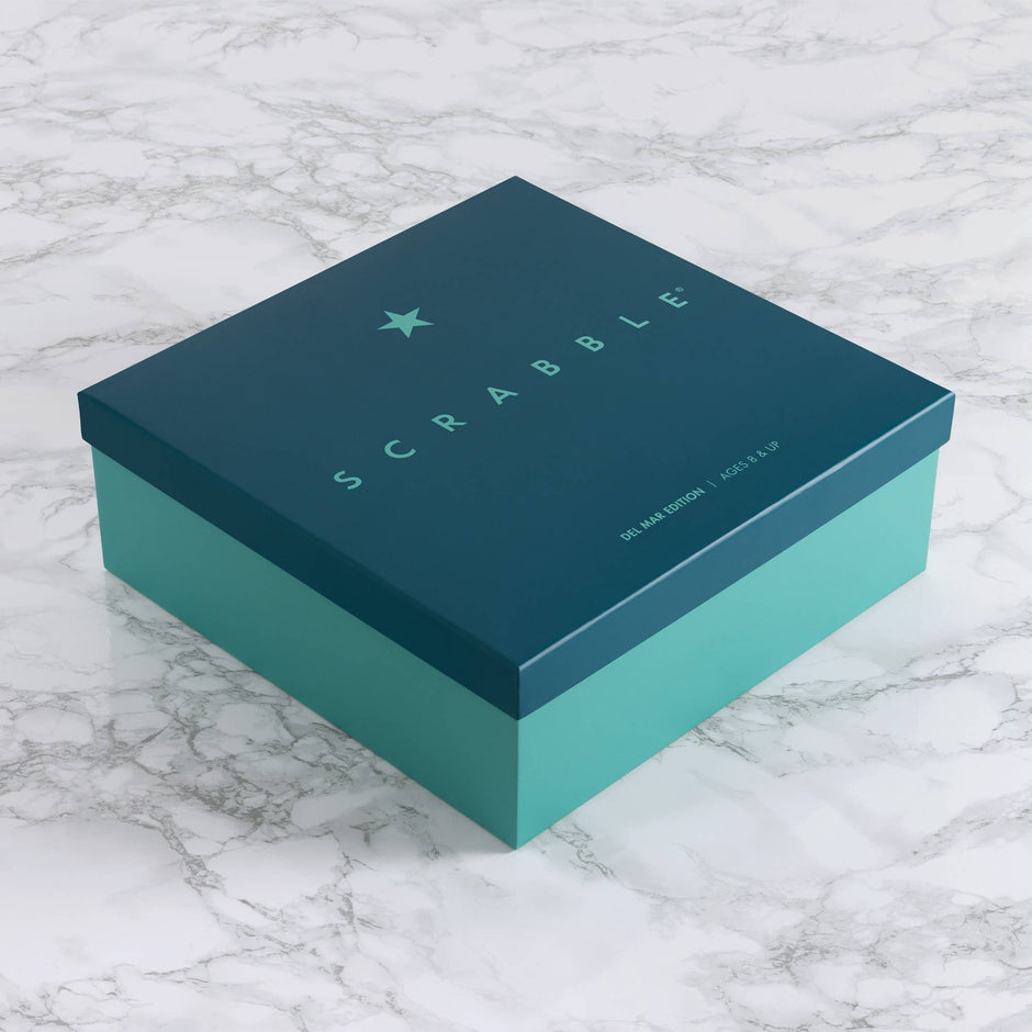 Scrabble Del Mar Shagreen Edition game by WS Game Company featuring a stylish textured shagreen surface and classic letter tiles.