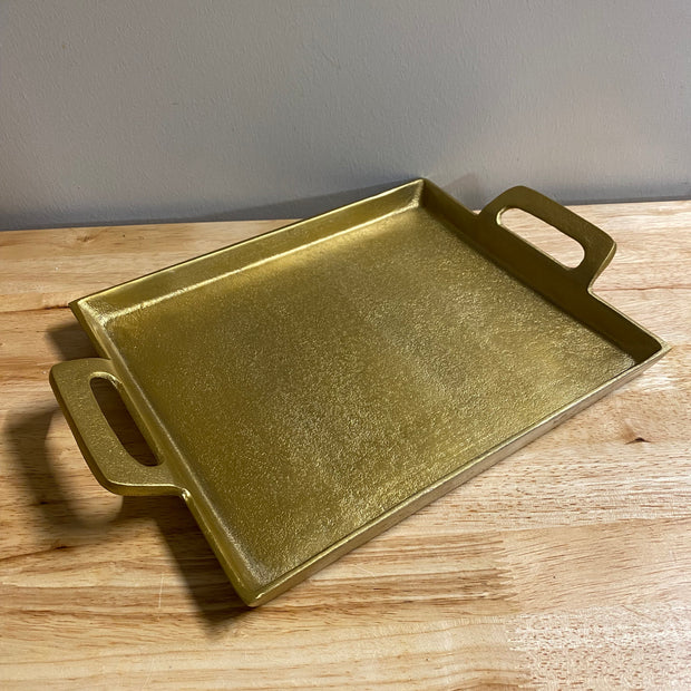Aluminum Tray with Handles, 10x14, Antique Brass