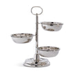Polished nickel 3-tier condiment set from Zodax bar accessories, featuring multiple compartments for condiments and garnishes.