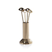 Gold evil eye cocktail picks with matching stand, Zodax bar accessory set for elegant drink garnishing.