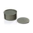 Set of six sage round leather coasters by Zodax, bar accessories with stylish leather design for protecting surfaces.