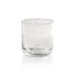 Handblown etched rocks glass by Zodax for barware, featuring a clear glass with intricate etched rock pattern.