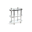 Polished chrome three-tier bookshelf by Zodax with open shelves for displaying books and decor items.