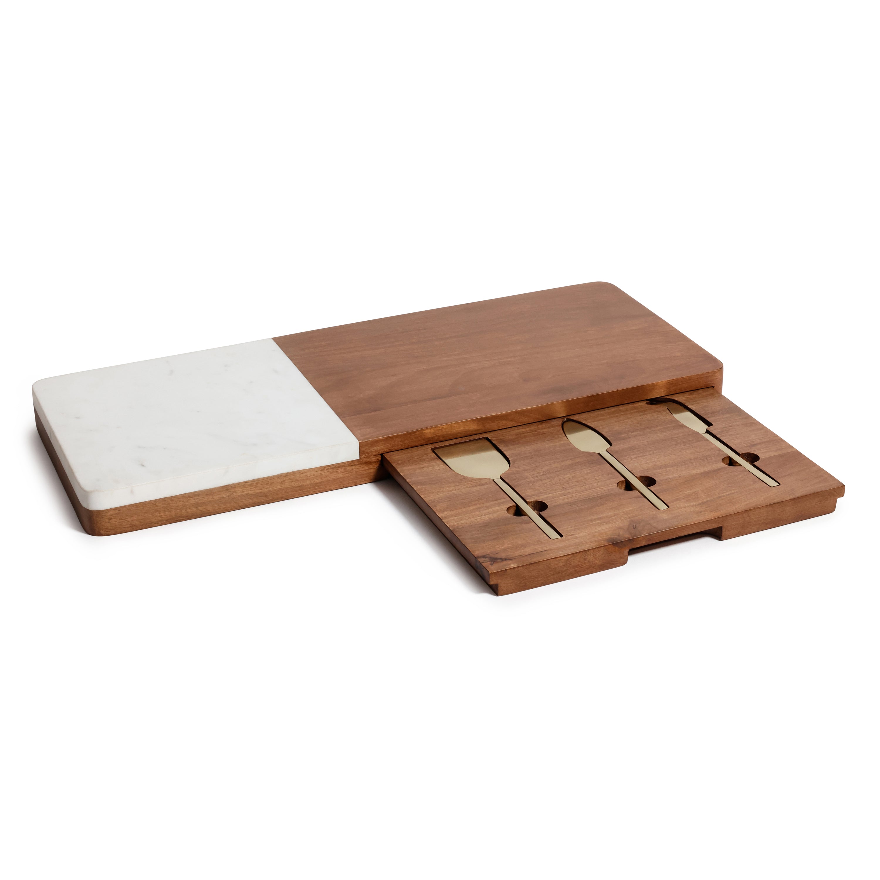 Marble and mango wood charcuterie board with tools, Zodax cheese and cutting board for serving and slicing meats and cheeses
