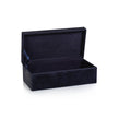 Corviglia Navy Hair on Hide Decor Box by Zodax, medium-sized storage box with textured navy hair-on-hide surface and decorative design.