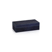 Corviglia Navy Hair on Hide Decor Box by Zodax, small decorative storage box with navy hair-on-hide pattern and wood base.