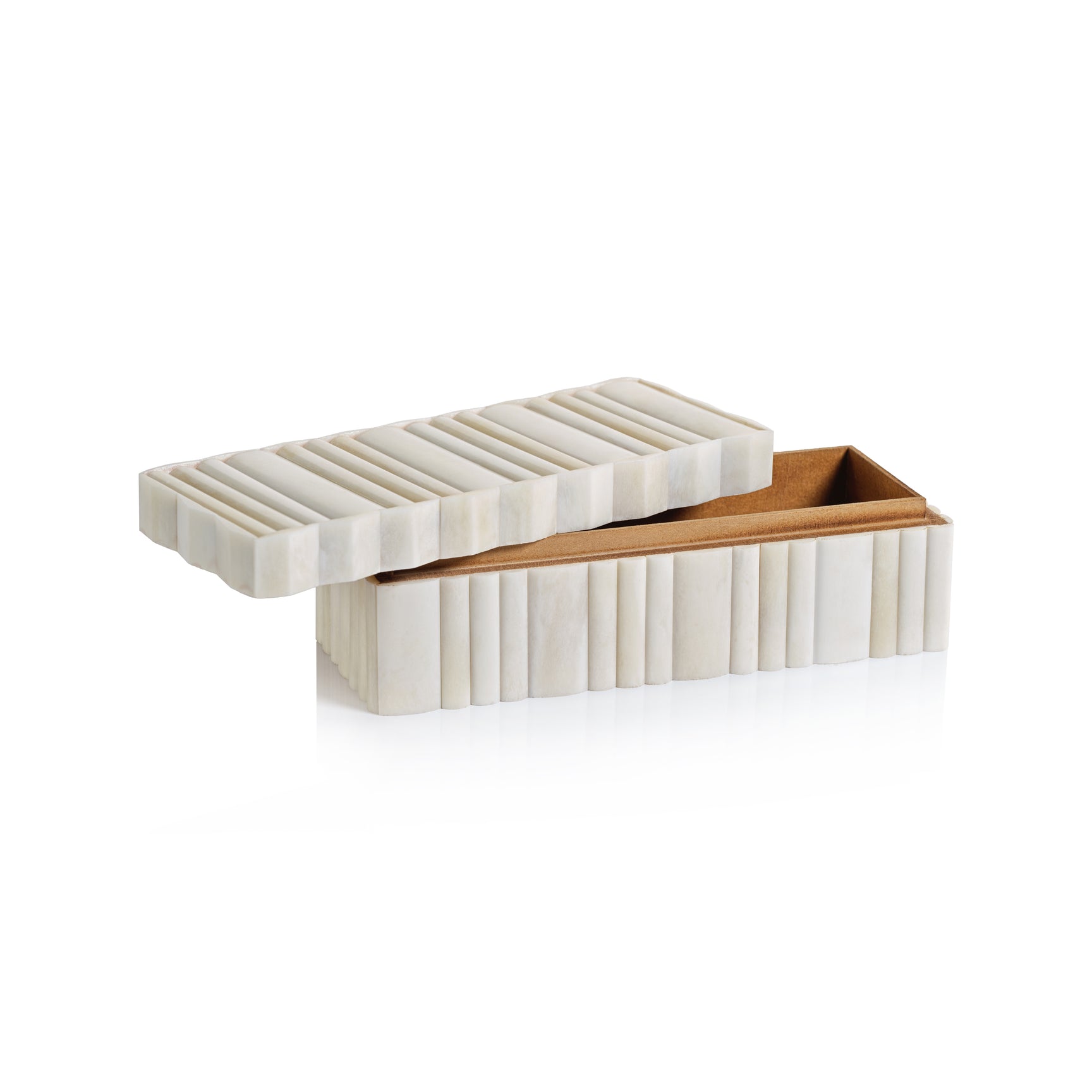Zodax Corviglia White Bone Scalloped Decor Box with intricate scalloped edges and elegant design for stylish home decor.