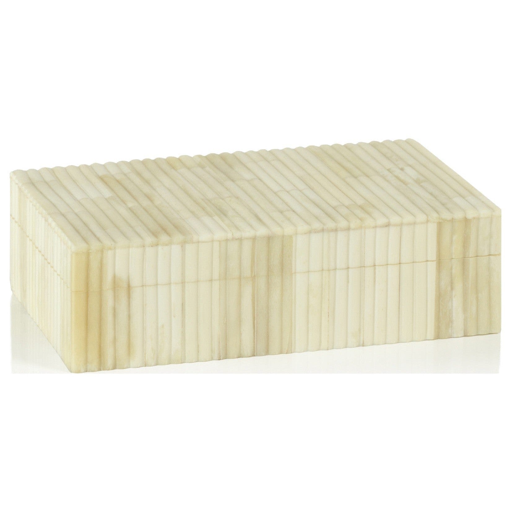 Natural ribbed decor box with bone inlay from Zodax, featuring a sleek, textured design perfect for stylish home storage.