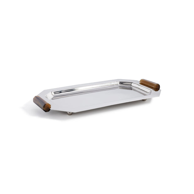 Small octagon metal decorative tray with horn handles by Zodax, perfect for stylish table or countertop display.
