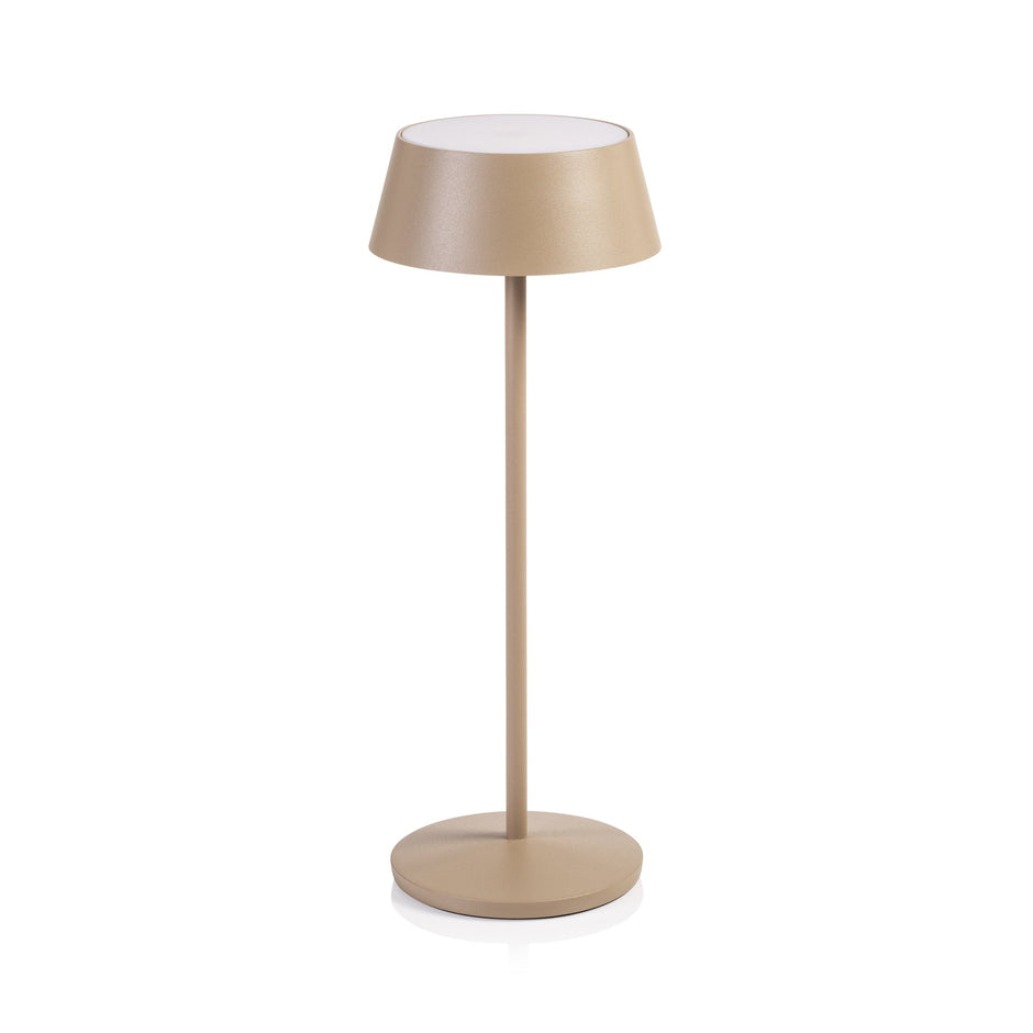 Zodax Andria rechargeable taupe table light with a sleek, modern design and soft illumination, perfect for ambient lighting.