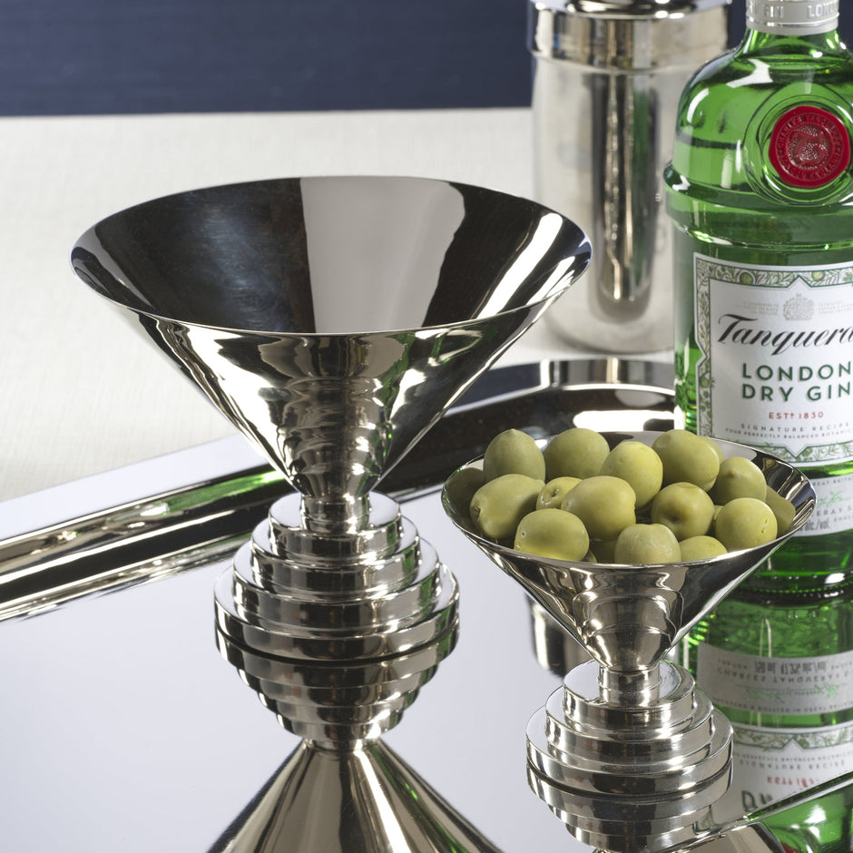 Large Mayan Condiment Bowl by Zodax in polished nickel, elegant serveware for condiments and small appetizers.