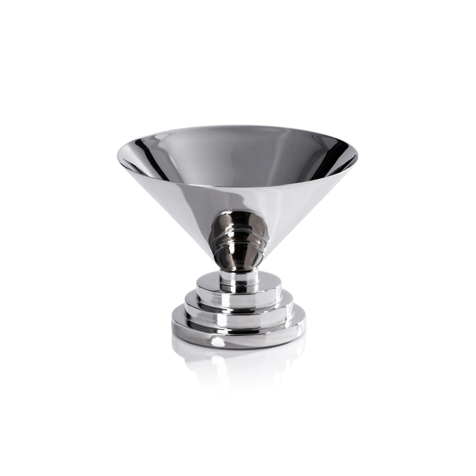 Polished nickel Mayan condiment bowl from Zodax serveware collection, featuring intricate Mayan design and smooth finish.