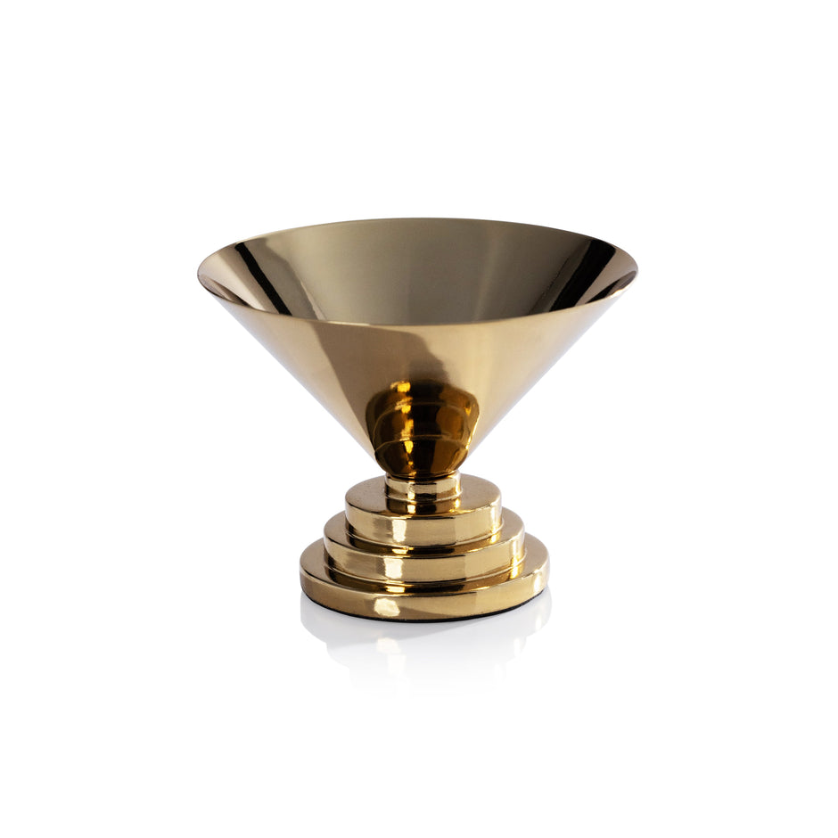 Small Mayan condiment bowl by Zodax, polished gold serveware for sauces and dips with intricate design.