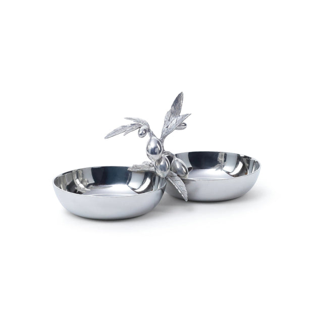 Zodax St. Anton Pewter Double Condiment Set for elegant serveware display with two compartments