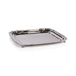 Zodax Alsace polished nickel tray with decorative feet, rectangular serving tray with a shiny finish and elegant design.